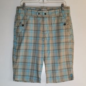 COLUMBIA | Plaid Bermuda Shorts, Light Blue/Tan